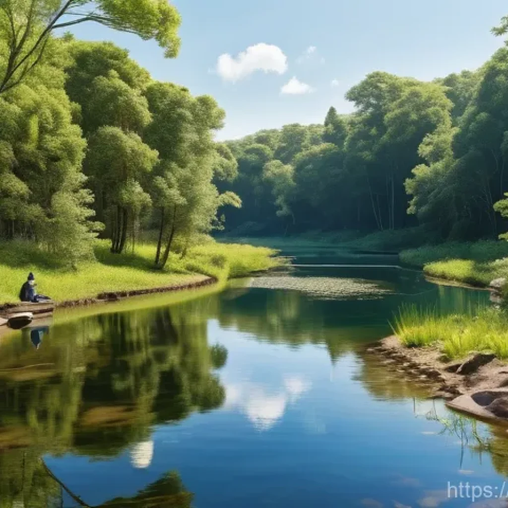 탄소 격리 식재의 생태계 서비스 가치 분석 - A serene and vibrant landscape illustrating diverse ecosystem services. In the foreground, a clear r...