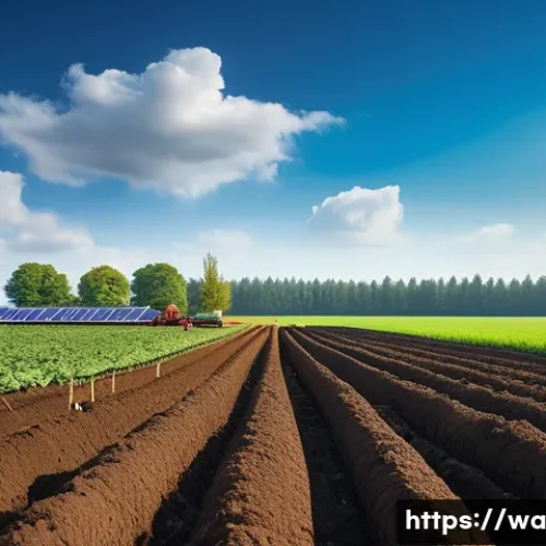 Home 11 탄소 격리 식재 프로젝트의 지속가능한 관리 방법 - A vibrant, lush green agricultural field under a clear blue sky. In the foreground, a diverse group ...