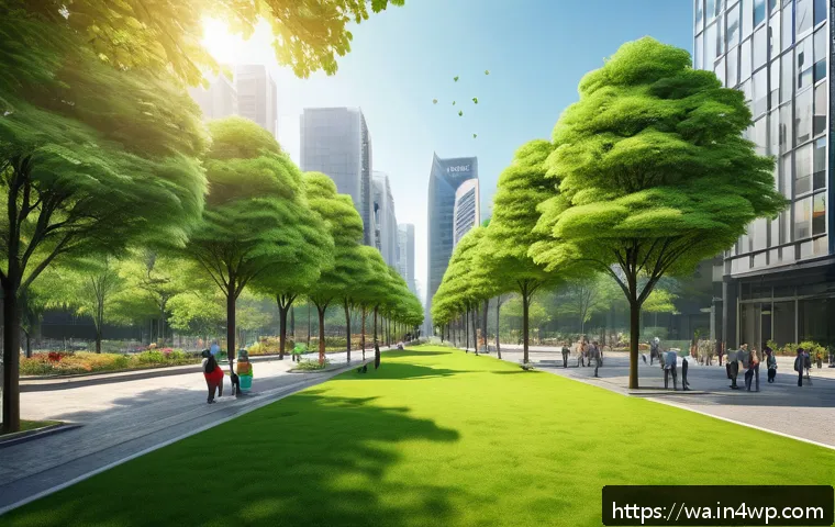 탄소 격리 식재 프로젝트의 시뮬레이션 기법 - A detailed urban forest scene in a modern city park showcasing diverse tree species of varying sizes...
