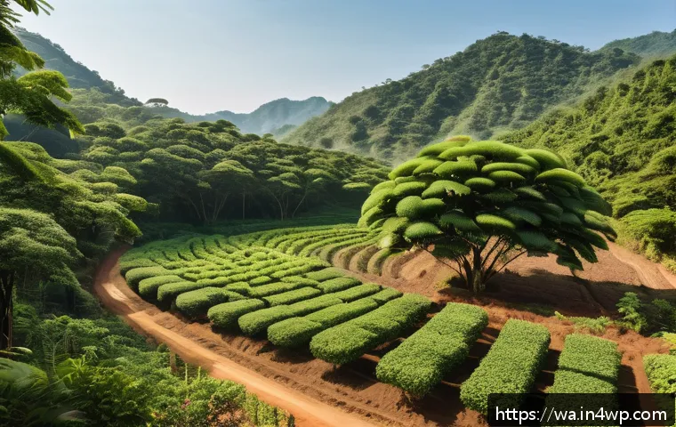 탄소 격리 식재 프로젝트의 환경적 영향 - A vibrant tropical agroforestry scene showcasing a diverse mix of fruit trees and native tropical ha...