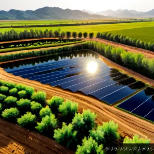 Home 17 탄소 격리 식재 프로젝트의 재정적 지속 가능성 - Photorealistic aerial view of a large carbon sequestration planting project at sunrise, orderly rows...